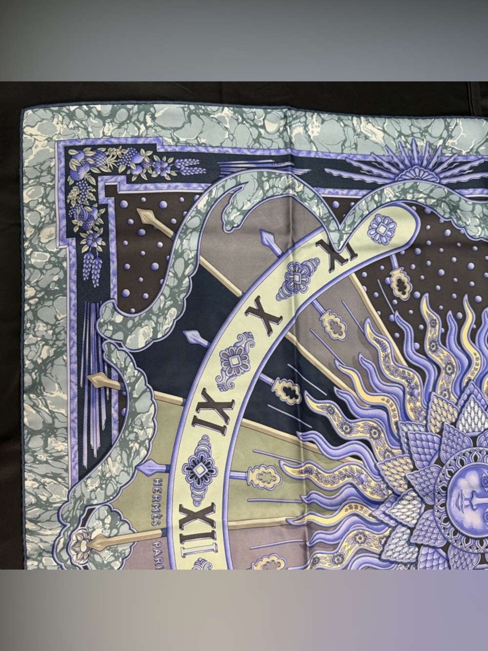 Hermes Silk Scarf Gloria Soli Purple Blue Grey Sun Moon Stars Solar Astrology - Picture 5 of 12